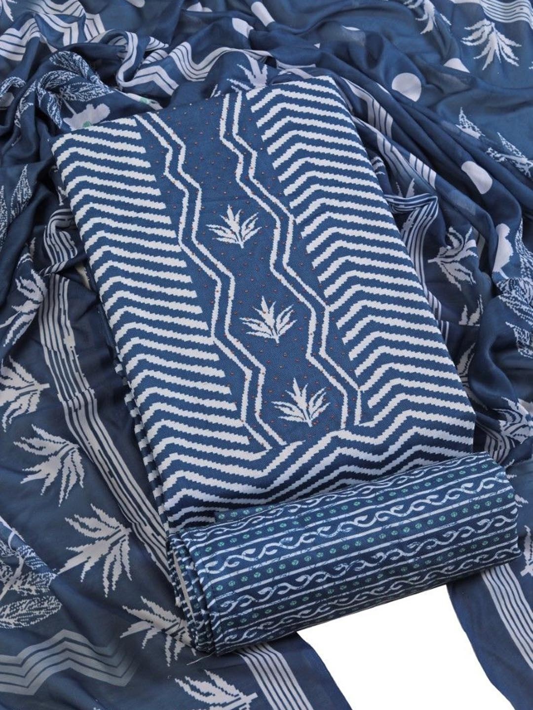 

Riti Chevron Printed Unstitched Dress Material, Blue
