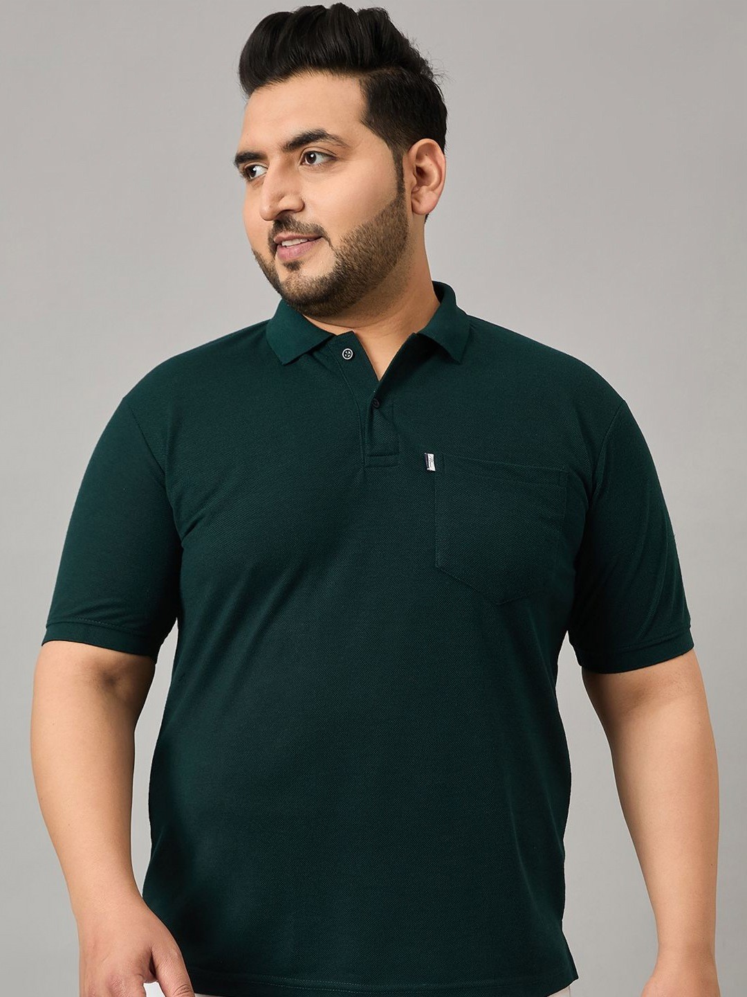 

NYKER Men Plus Size Solid Polo Collar Cotton T-shirt, Olive
