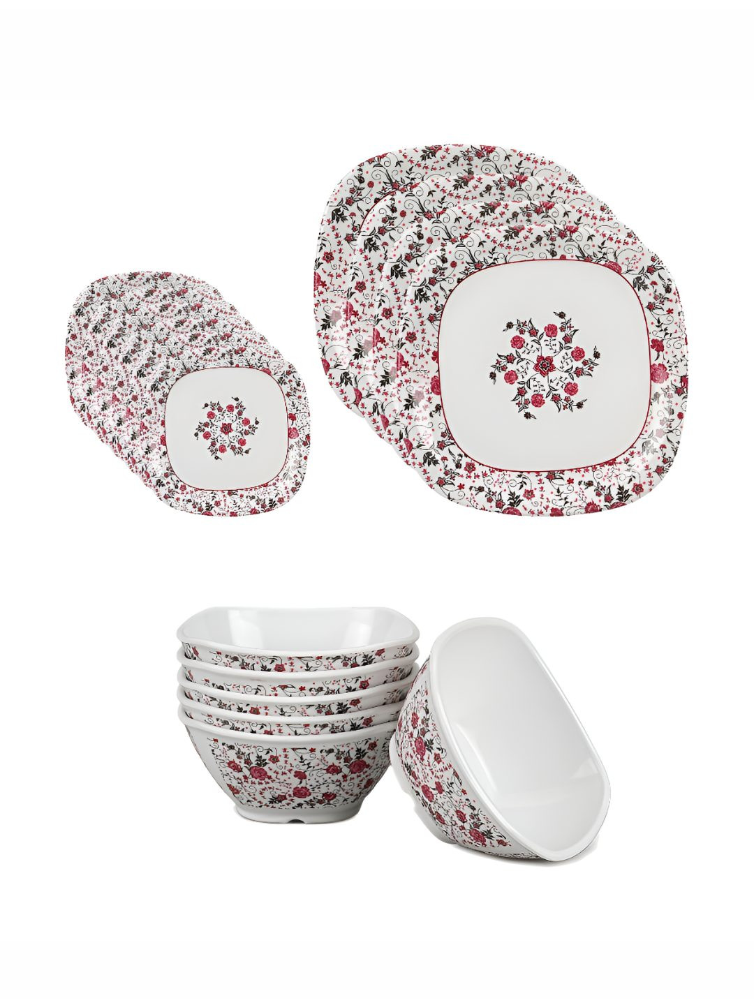 

Bataniya Multicoloured 2025 18 Pieces Melamine Dishwasher and Microwave Safe Dinner Set of, Multi