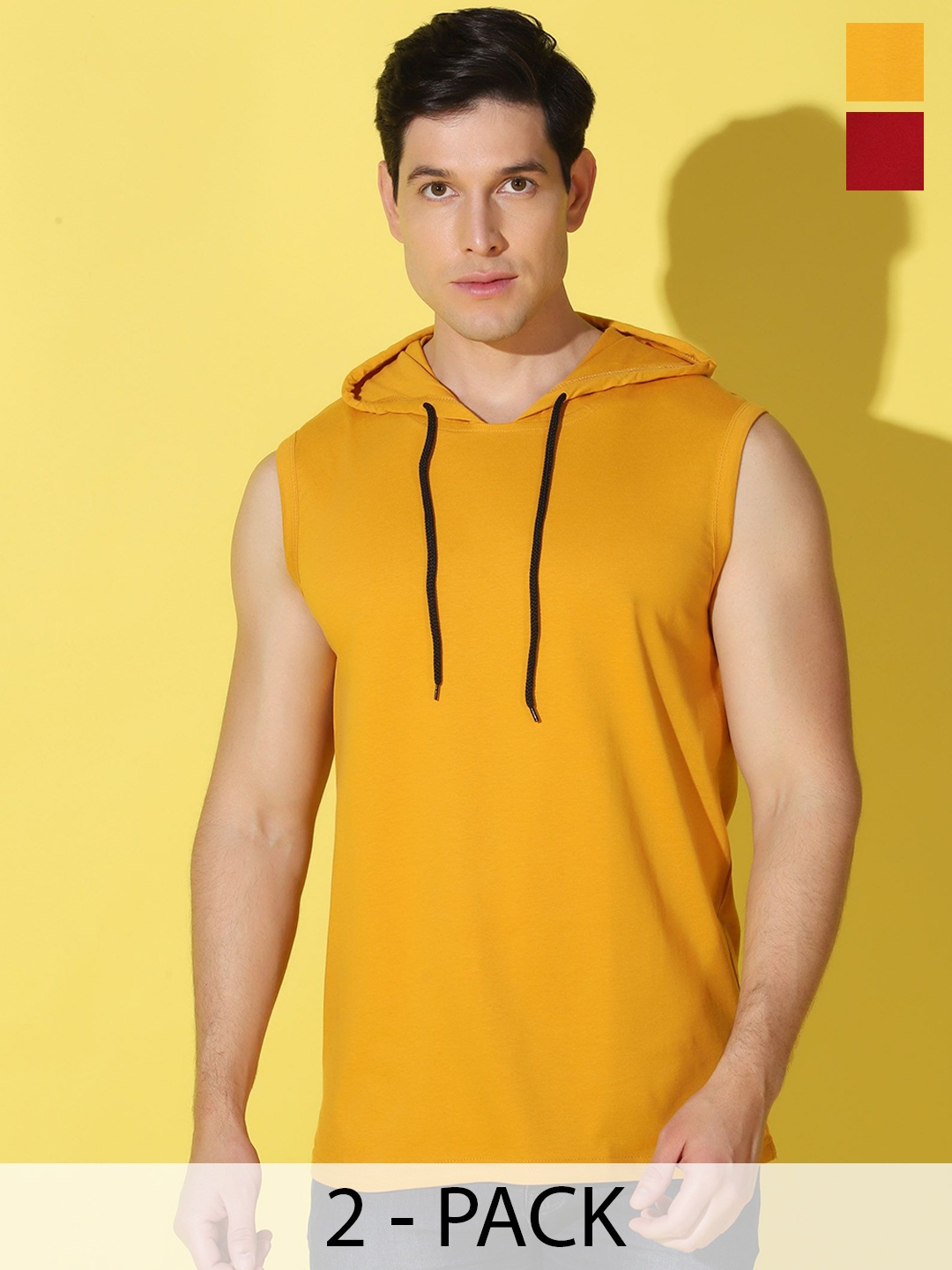 

WOOSTRO Pack Of 2 Hooded Gym Vest - RS28 COMBO (MAROON) (MUSTARD)