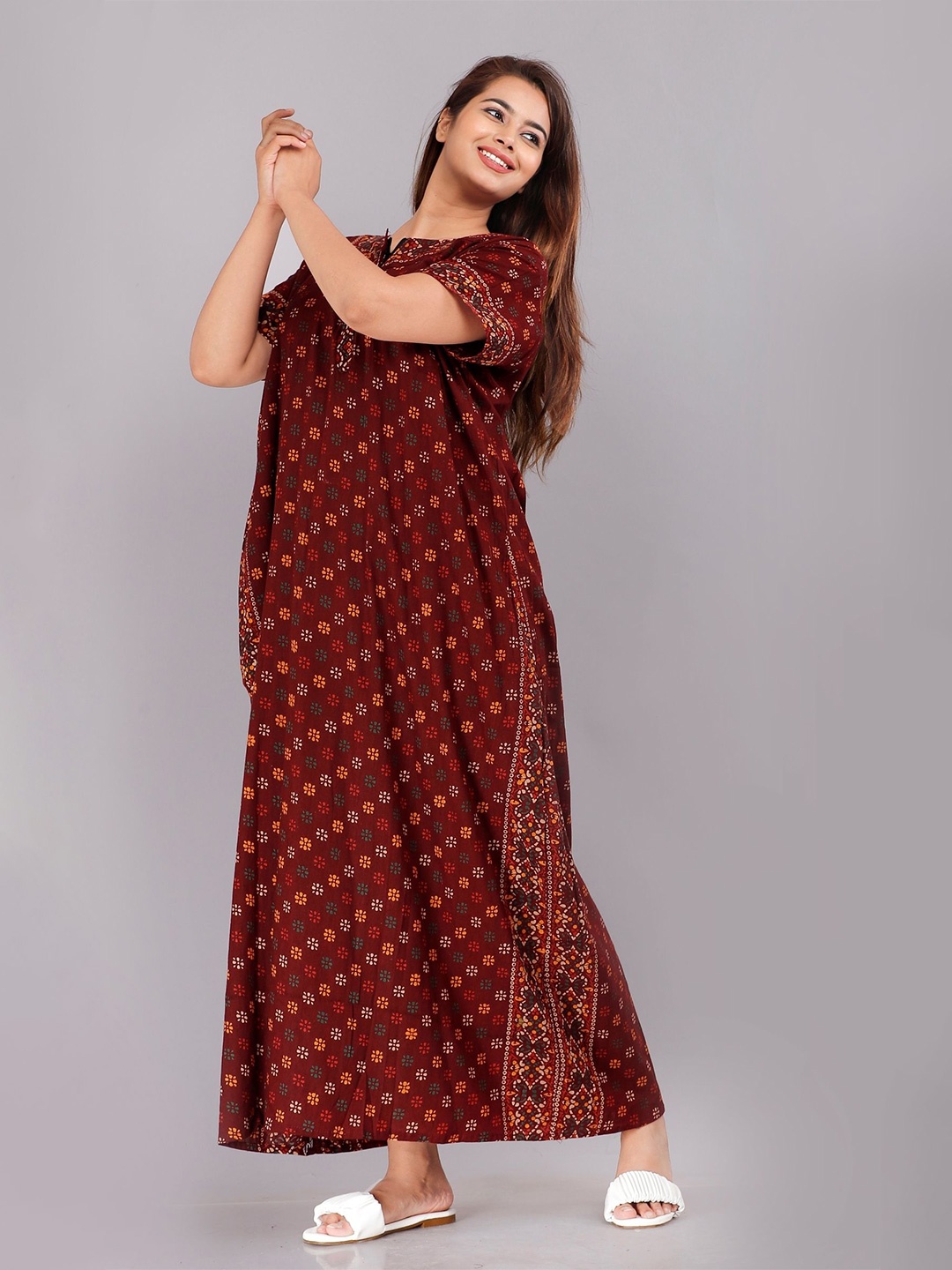

PR PINK ROYAL Printed Maxi Nightdress, Maroon
