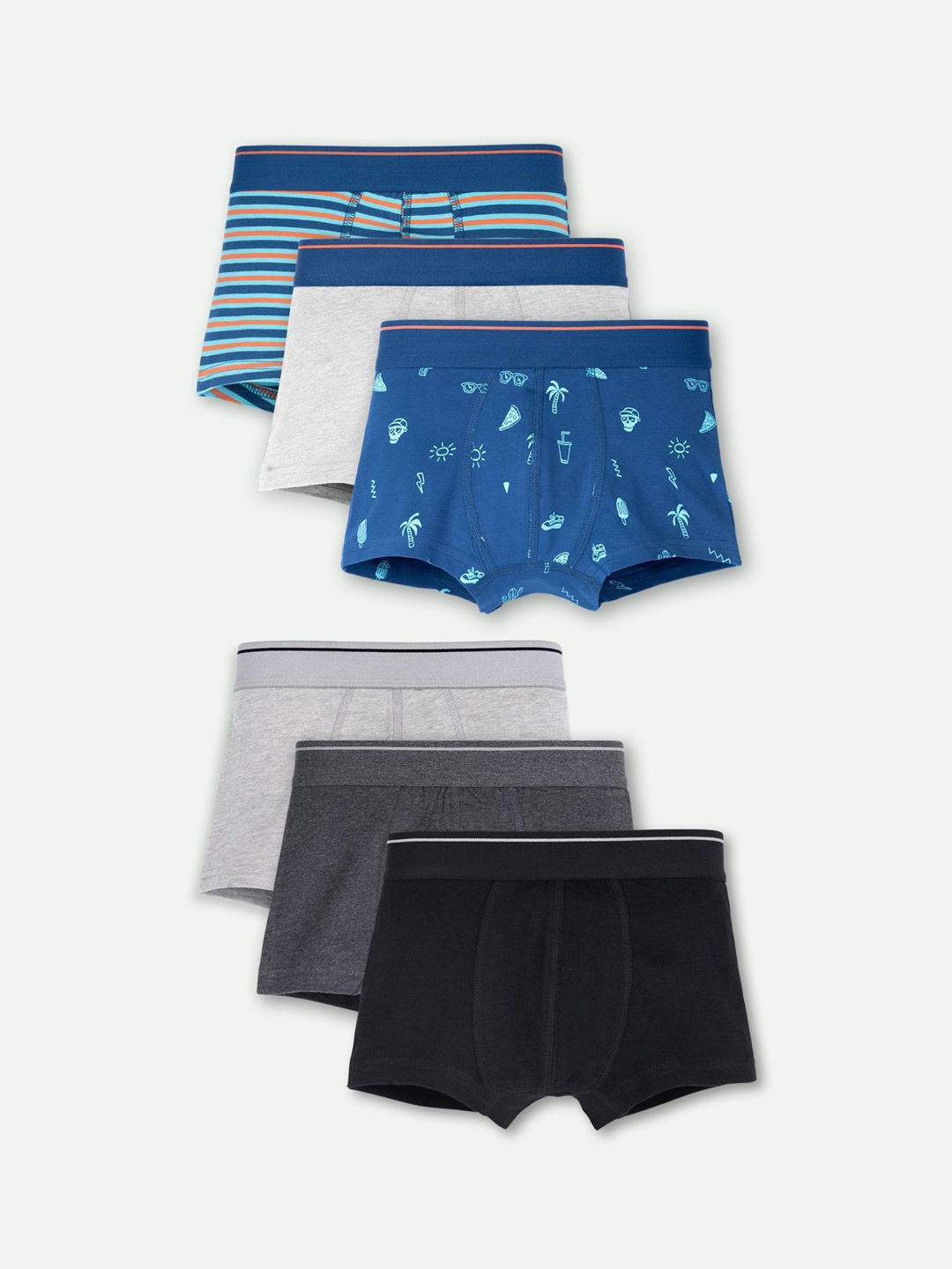 

ariel Boys Pack Of 6 Assorted Printed Trunks AR-BT-P6-S1-stripe_GREY