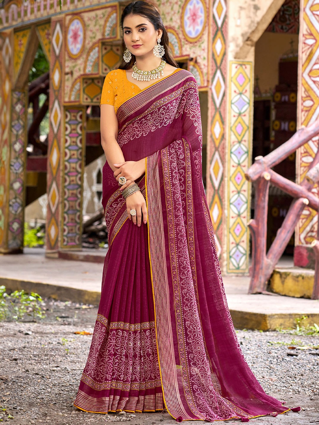 

A.V.M. SILK MILLS Bandhani Pure Crepe Saree, Pink