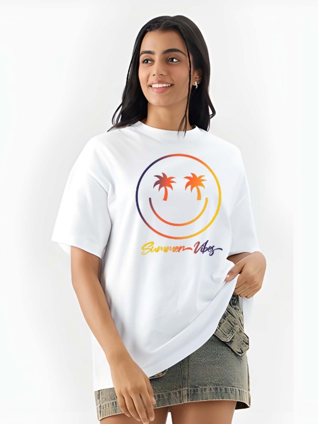 

SZN Women Graphic Printed Round Neck Cotton Oversized T-shirt, White