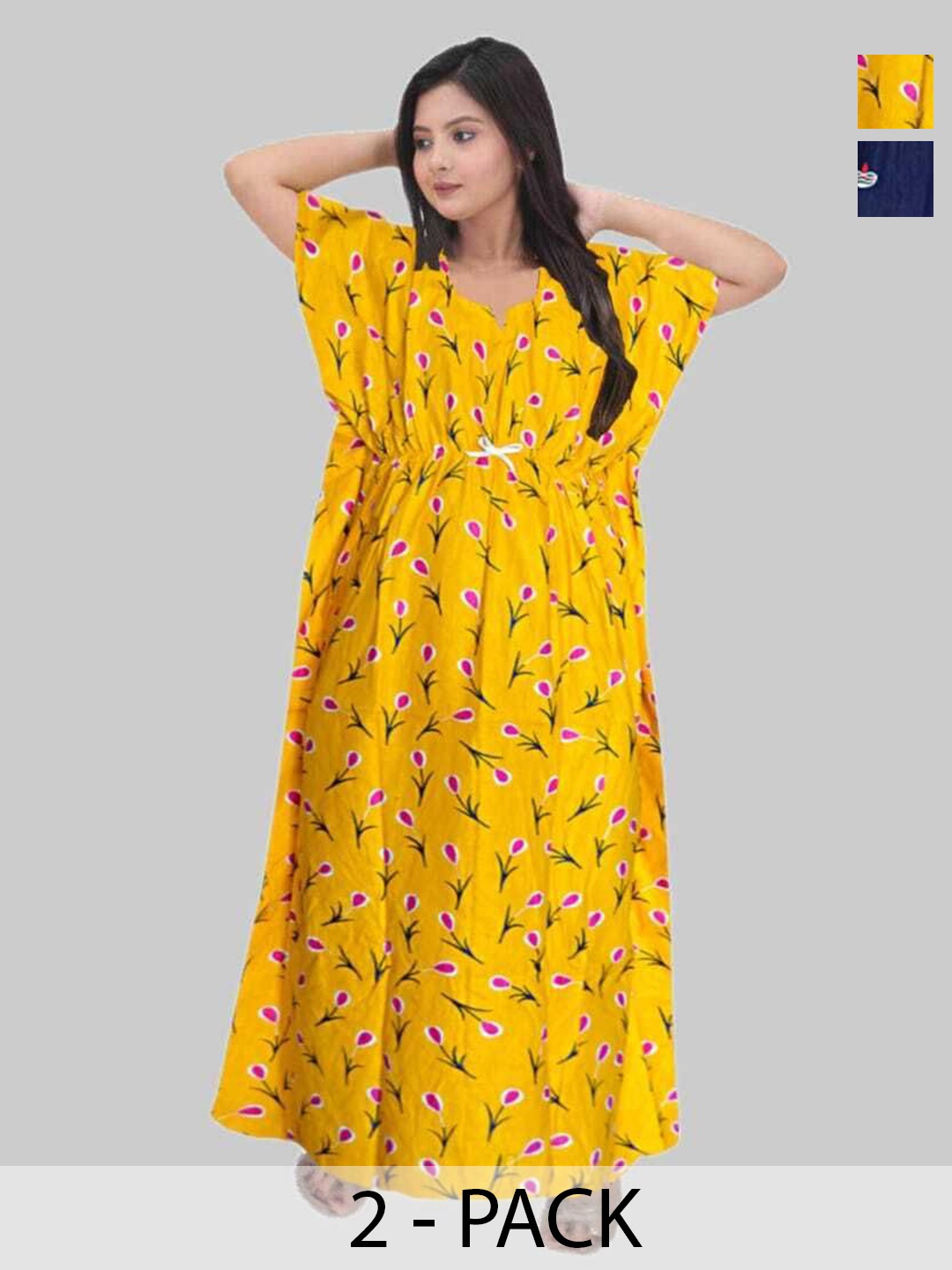 

PR PINK ROYAL Printed Maxi Nightdress, Yellow