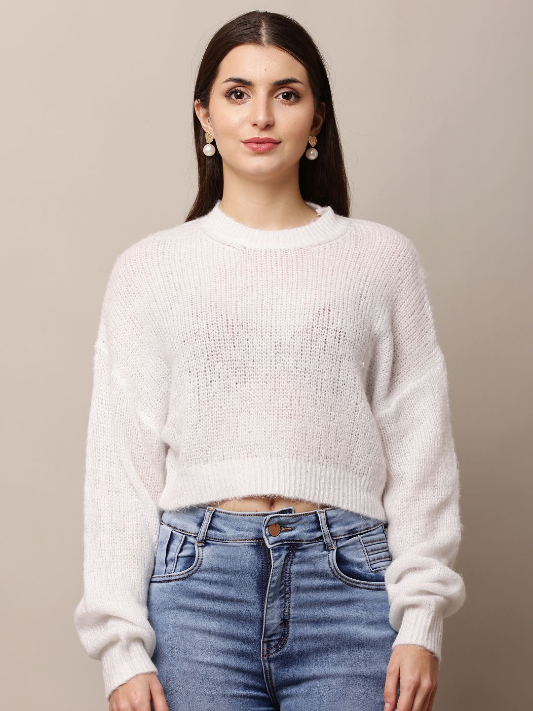 

NoBarr Women Round Neck Pullover, White