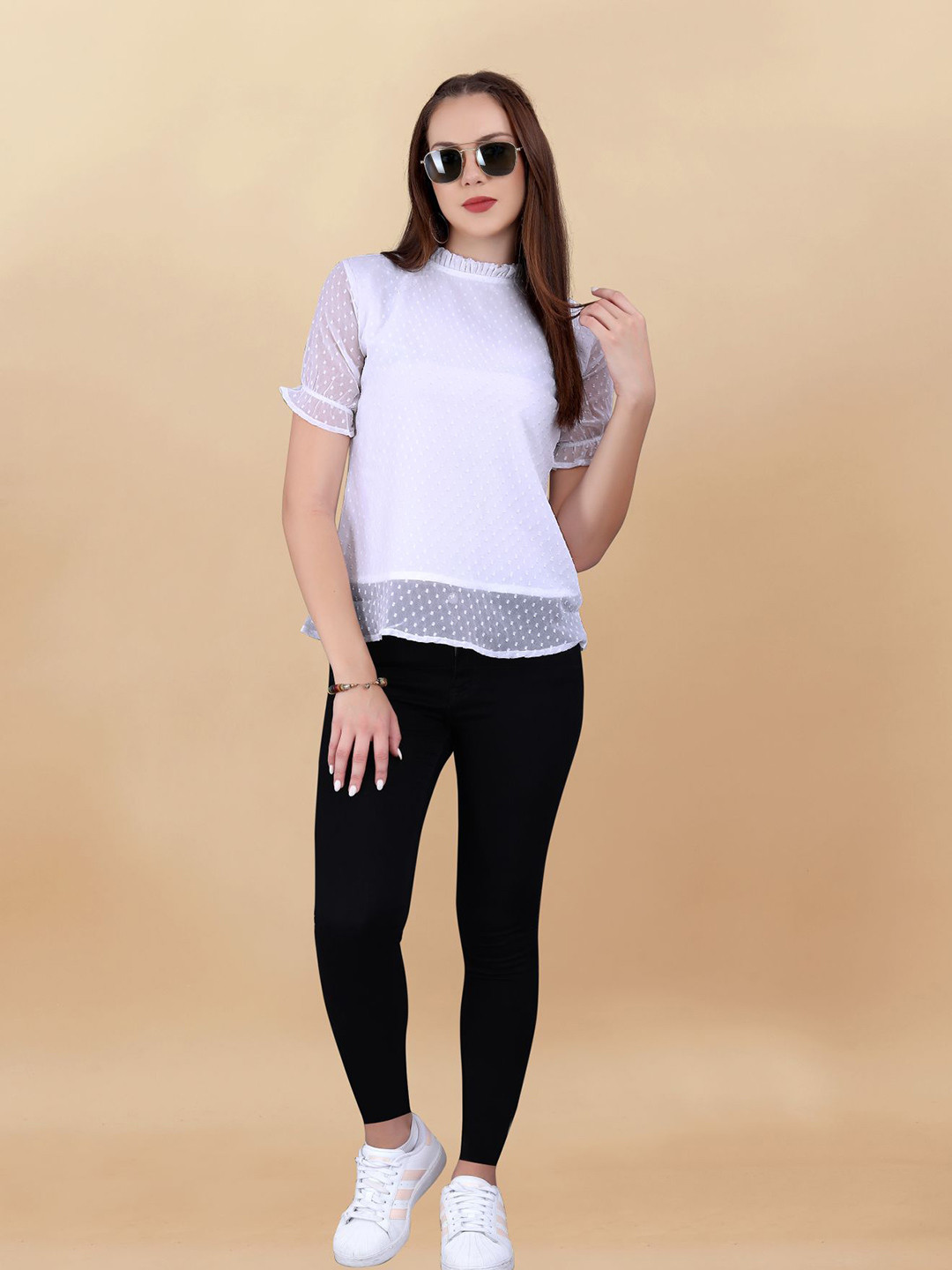 

Sidhidata Women Regular Fit Georgette Top, White