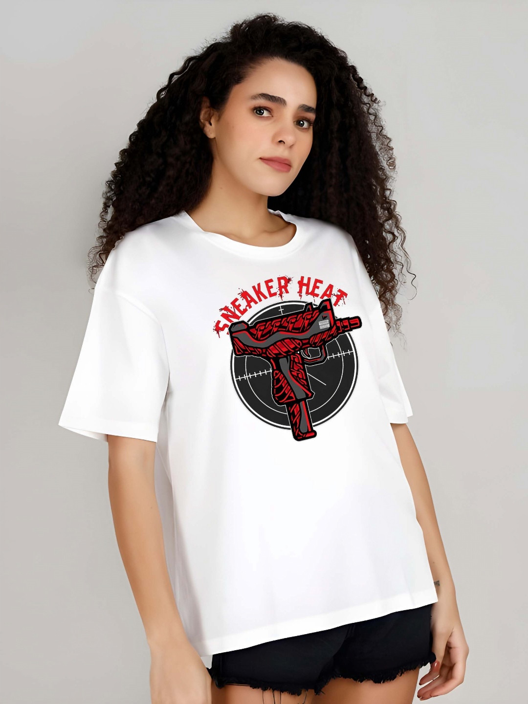 

SZN Women Graphic Printed Round Neck Cotton Oversized T-shirt, White