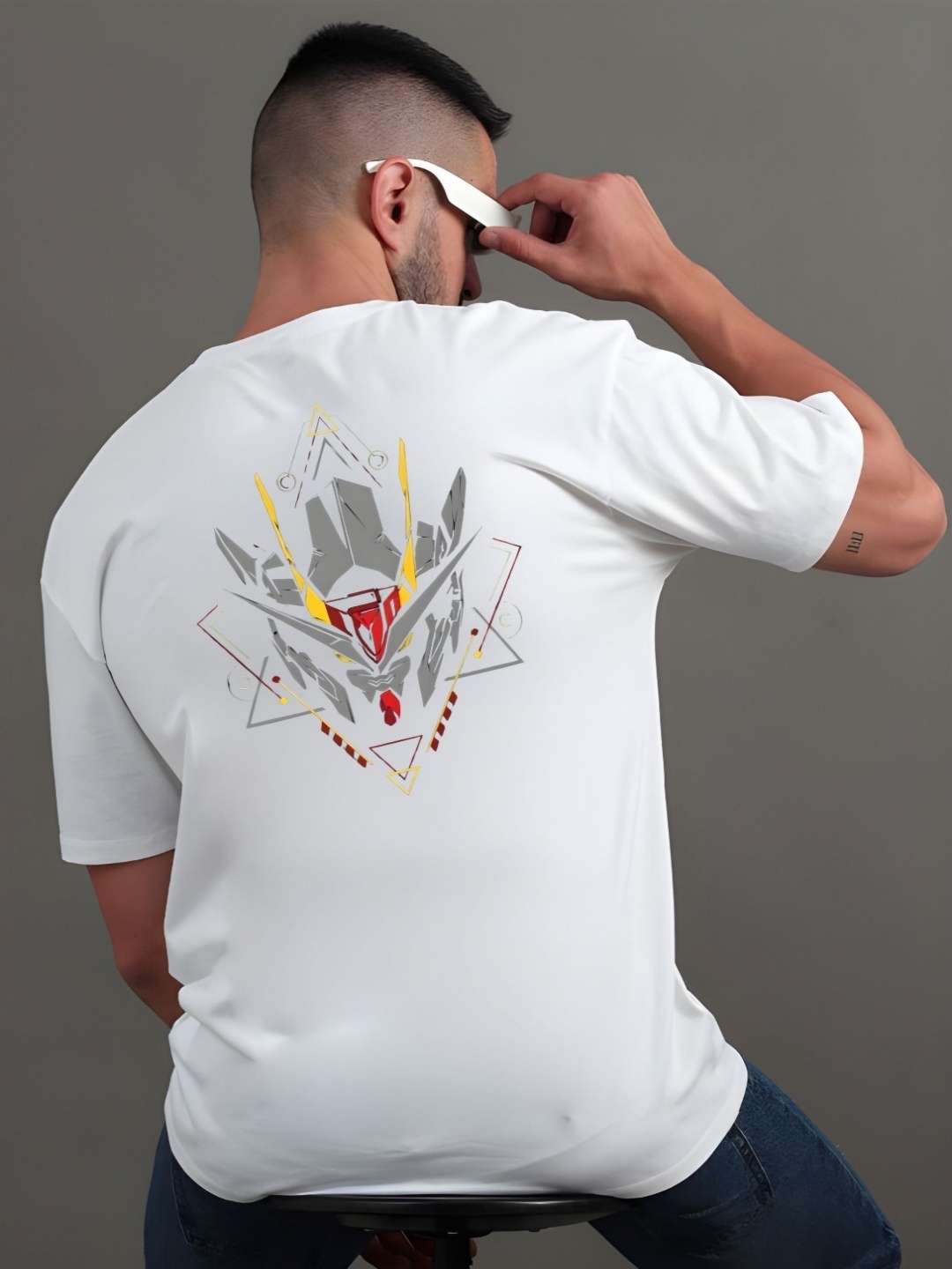 

SZN Men Graphic Printed Round Neck Cotton Oversized T-shirt, White