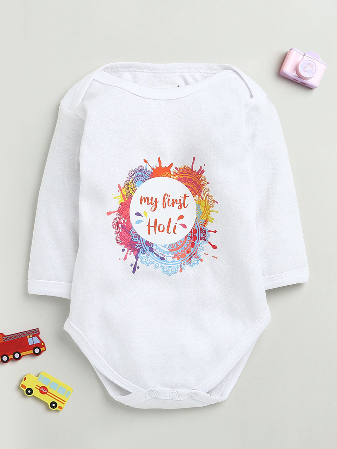 

BUMZEE Infants Kids Printed Cotton Bodysuit, White