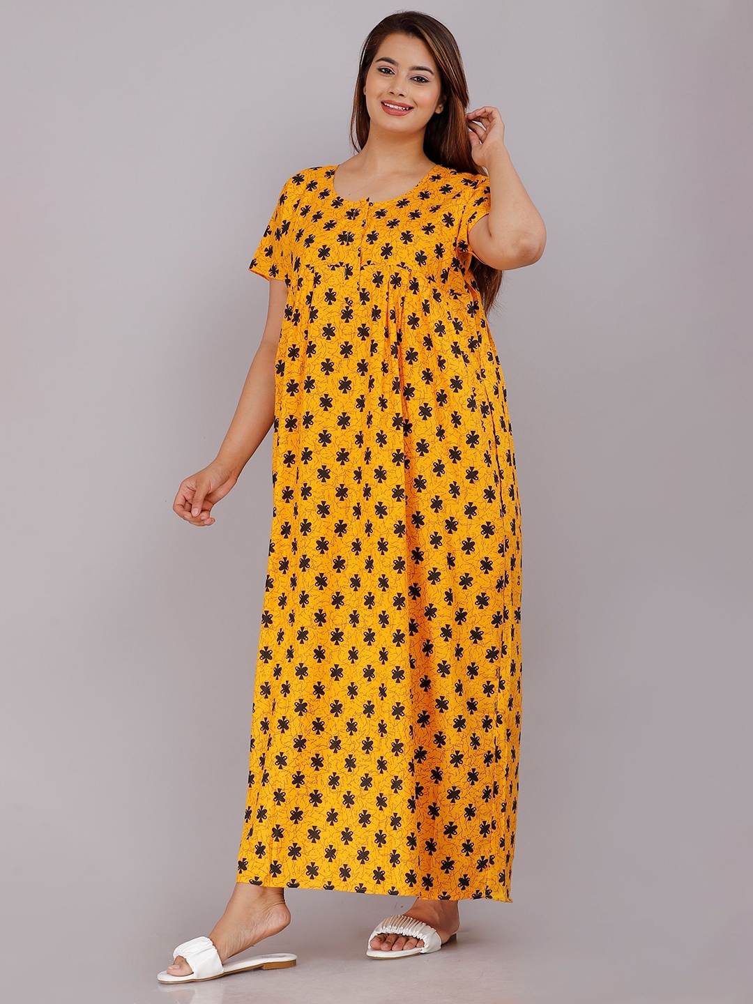 

PR PINK ROYAL Printed Maxi Nightdress, Yellow