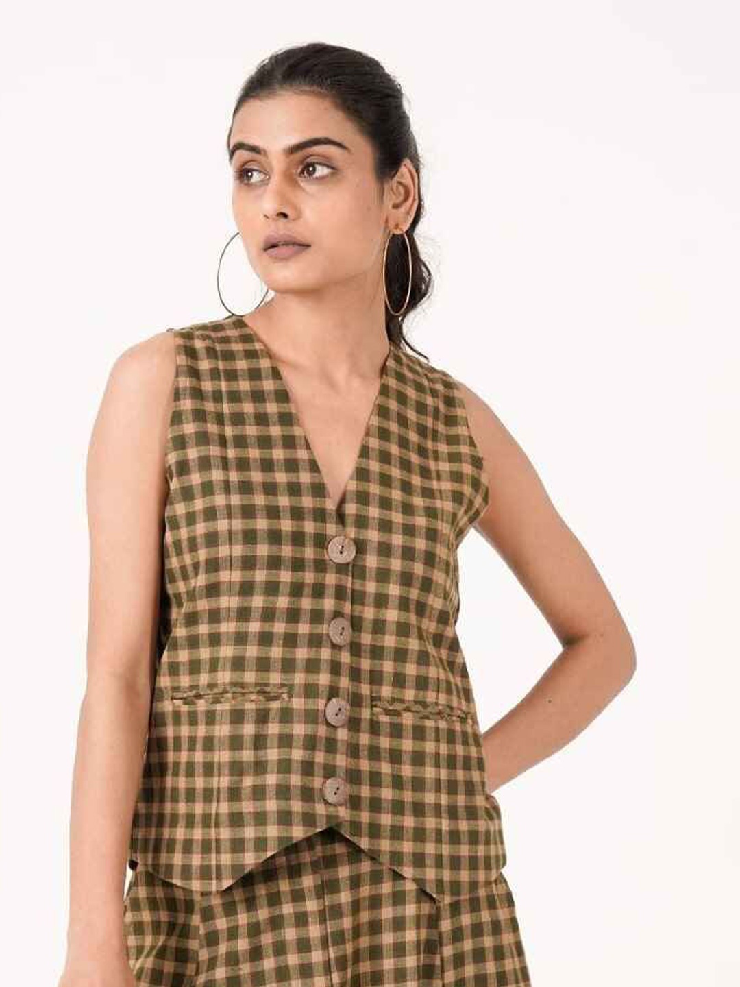 

the kaatn trail Checked Cotton Top, Olive