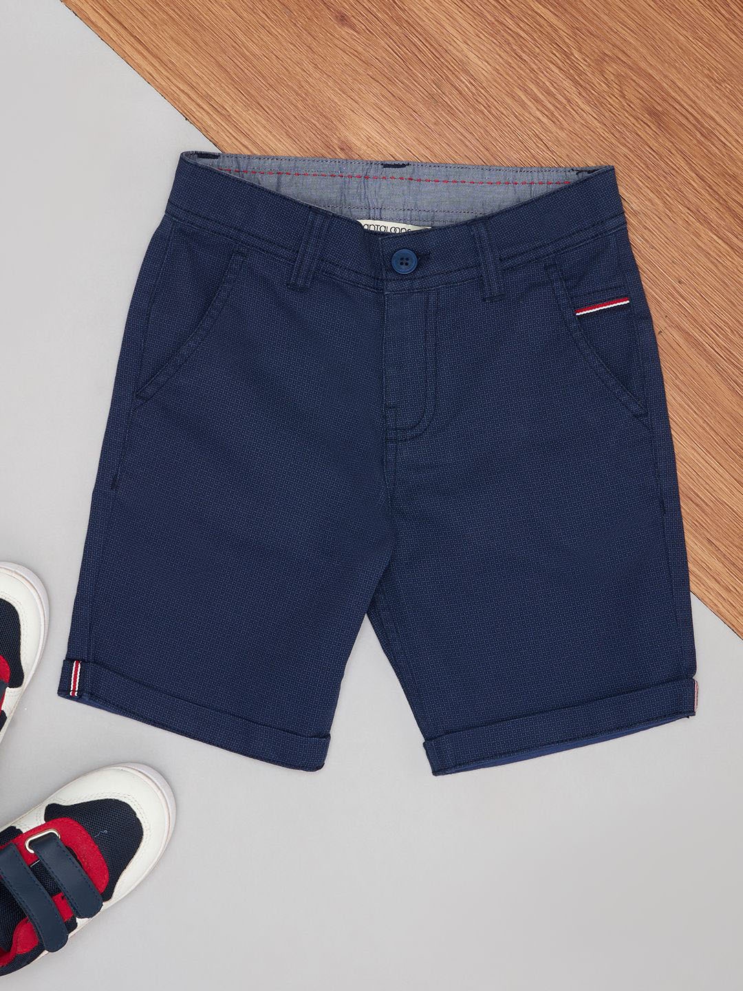 

Pantaloons Junior Boys Regular Fit Mid-Rise Shorts, Navy blue
