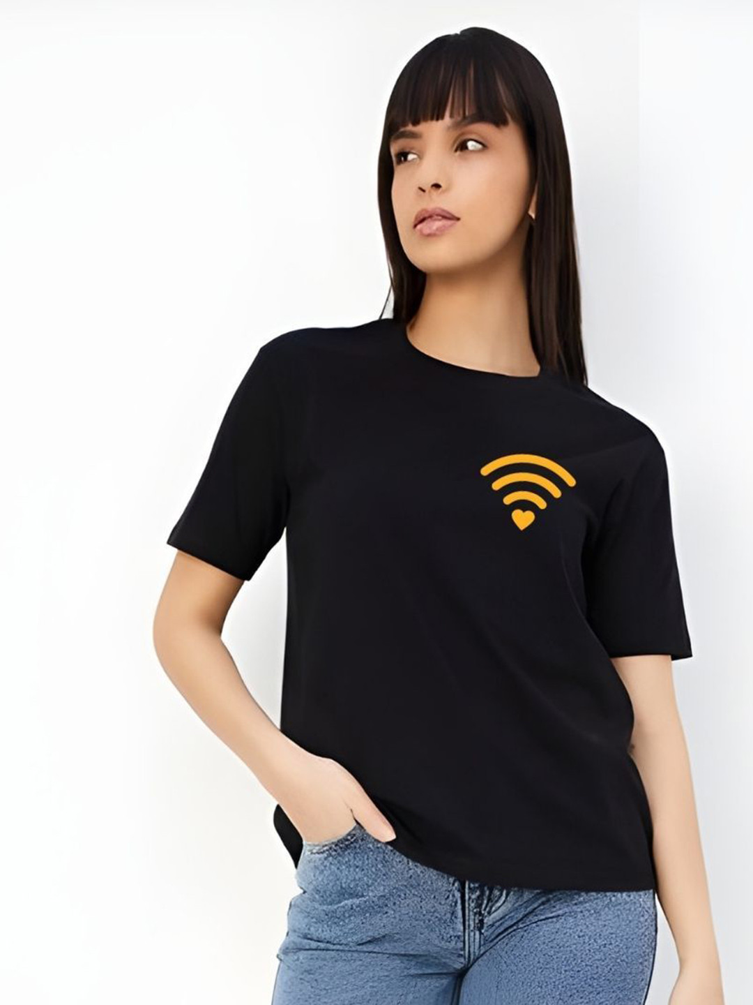 

DressBerry Women Graphic Printed Round Neck Cotton Boxy T-shirt, Black