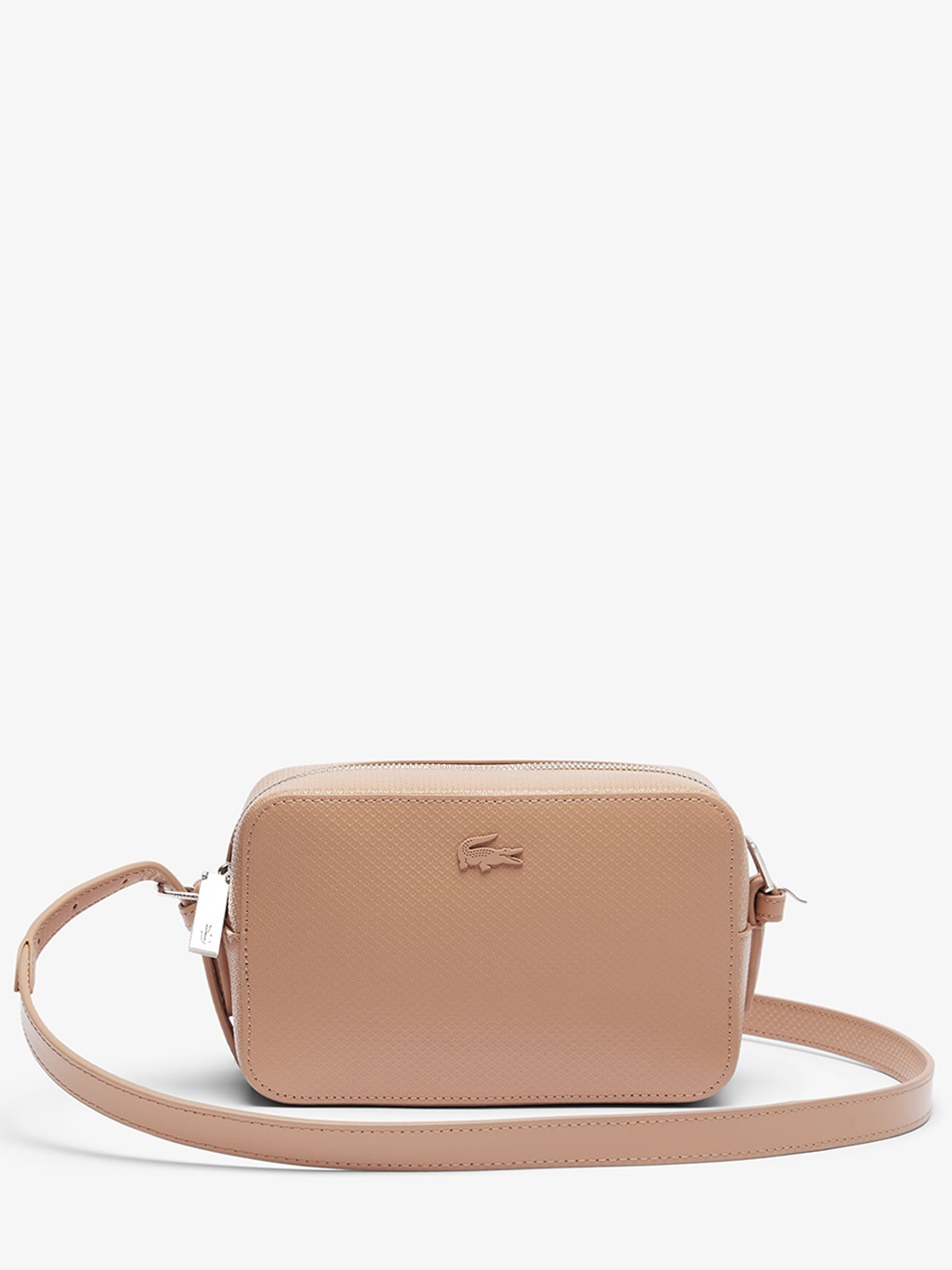 

Lacoste Textured Crossbody Leather Sling Bag, Beige