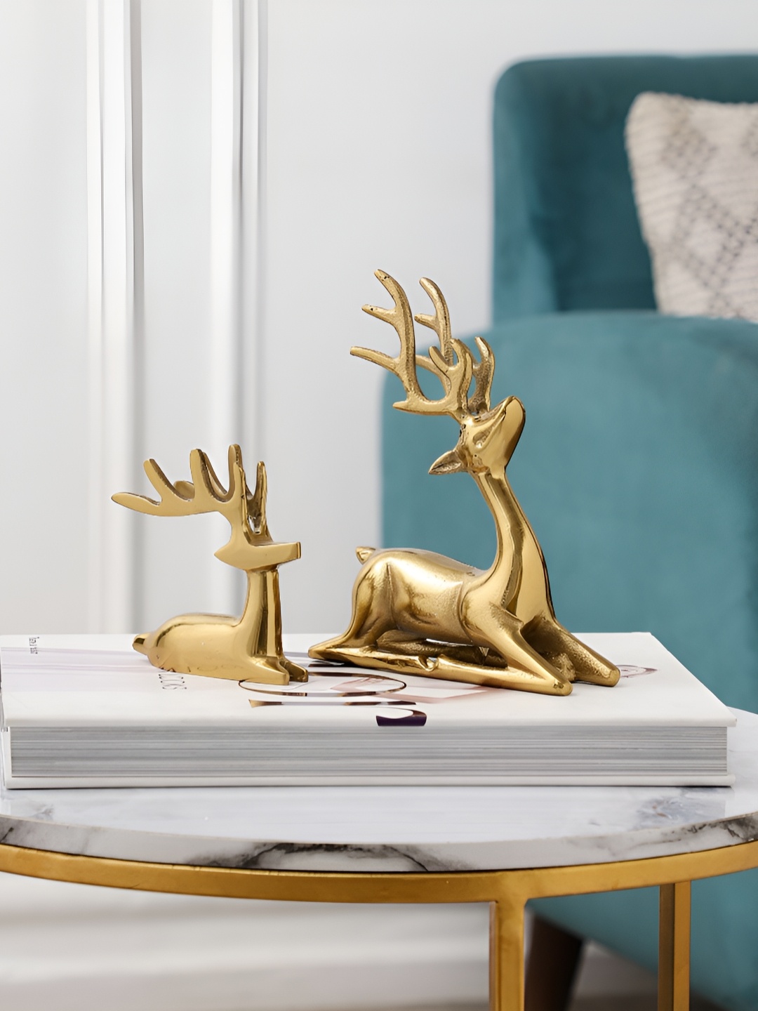 

Sammsara Gold-Toned 2 Pieces Deer Birds And Animals Figurine Showpiece