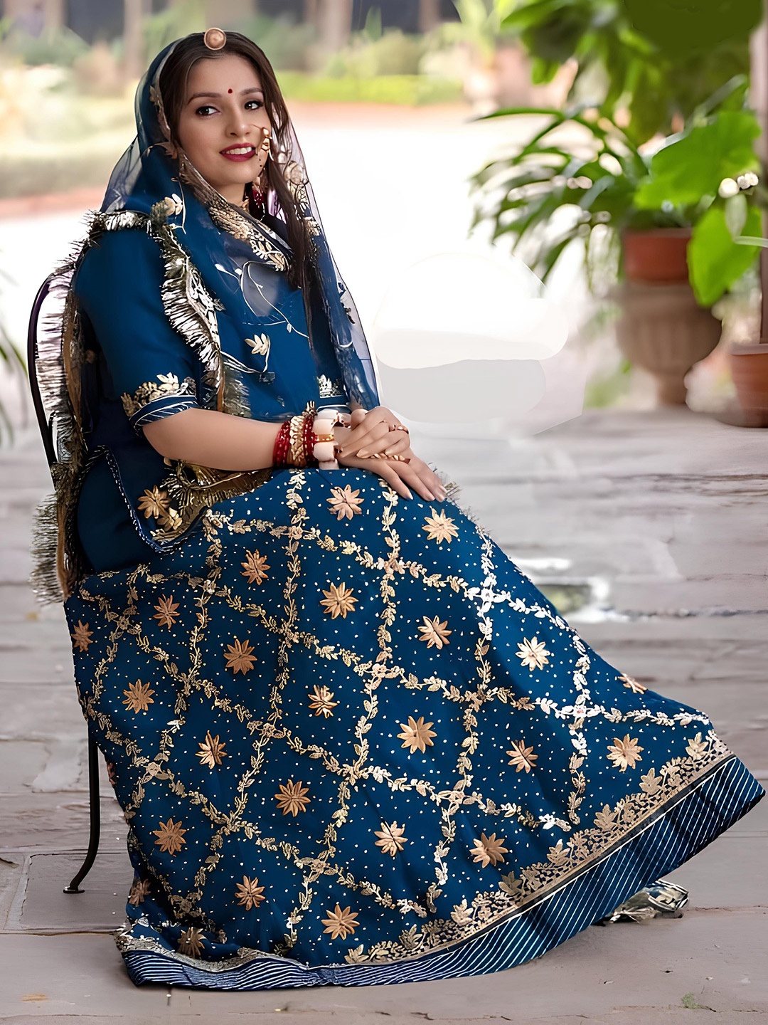 

MADHUR HAND WORK ART Embroidered Sequinned Semi-Stitched Lehenga & Unstitched Blouse With Dupatta, Blue