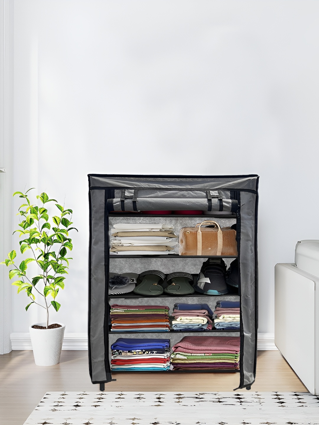 

Rmerchants Grey 5 Tiers Collapsible Wardrobe
