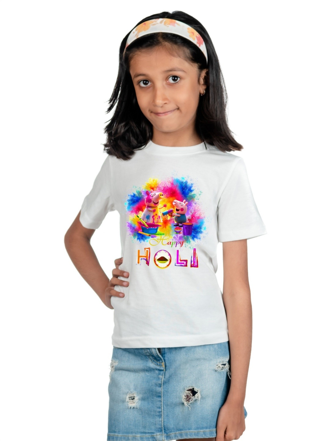 

BAESD Girls Graphic Printed Round Neck T-shirt, White