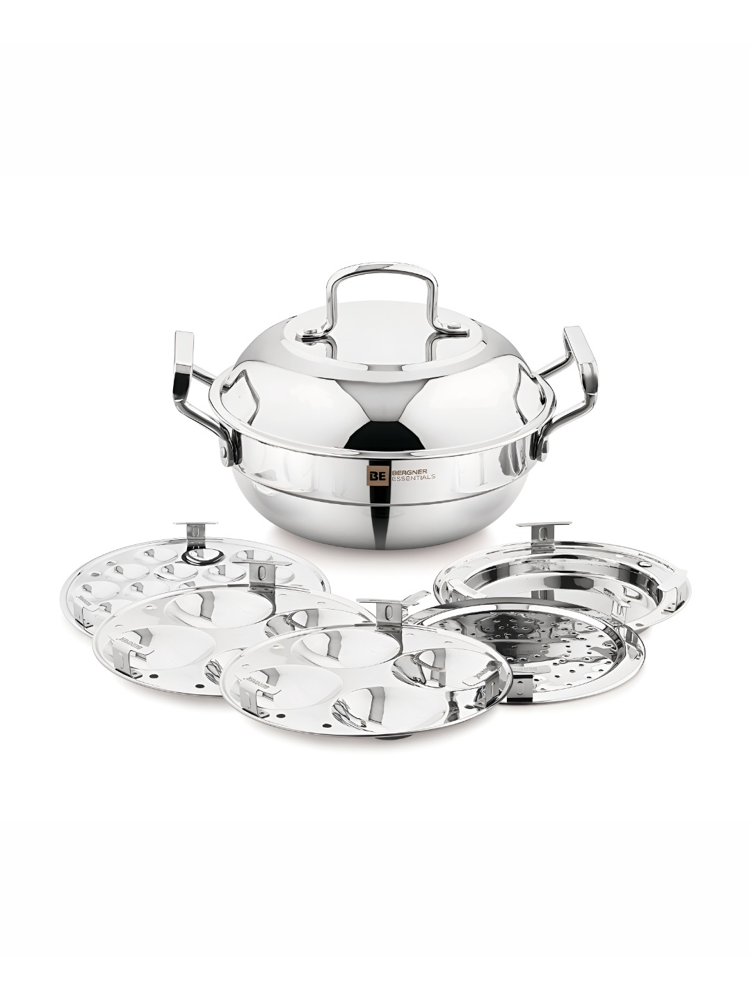 

BERGNER Be Essentials Silver-Toned Induction Base Tri-Ply Stainless Steel Kadhai and Wok