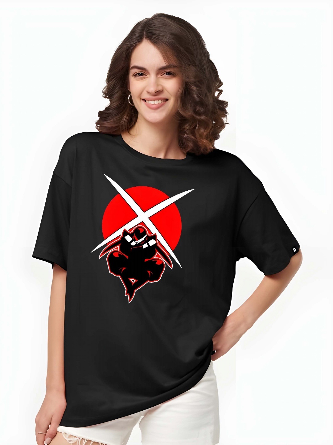 

SZN Women Graphic Printed Round Neck Cotton Oversized T-shirt, Black