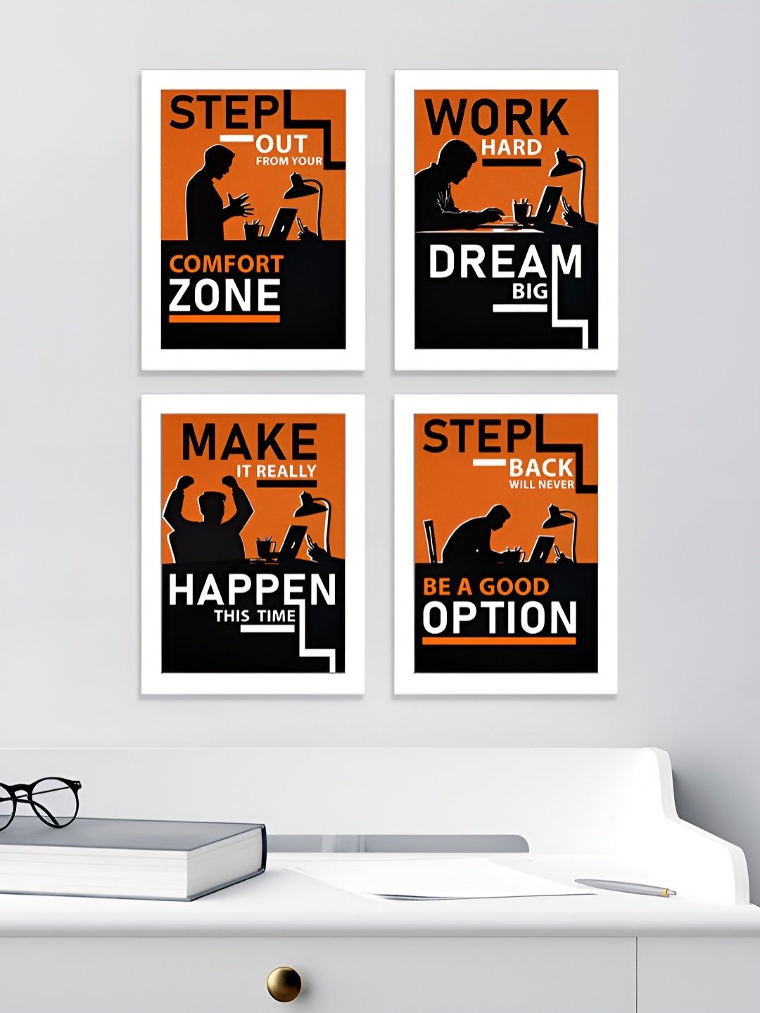 

Art Street White & Black 4 Pieces Motivational Art Prints Wood Wall Art