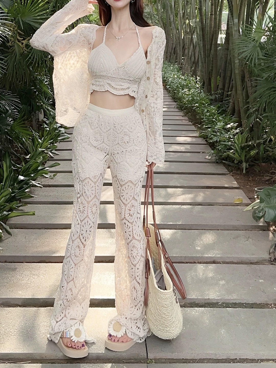 

Alamode By Akanksha Beige Mariku Resortwear Pure Cotton 3 Piece Set