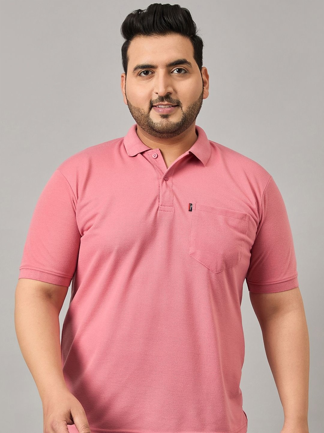 

NYKER Men Plus Size Solid Polo Collar Cotton T-shirt, Peach