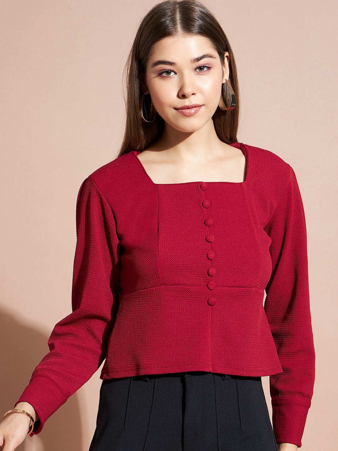 

DressBerry Peplum Crop Top, Red