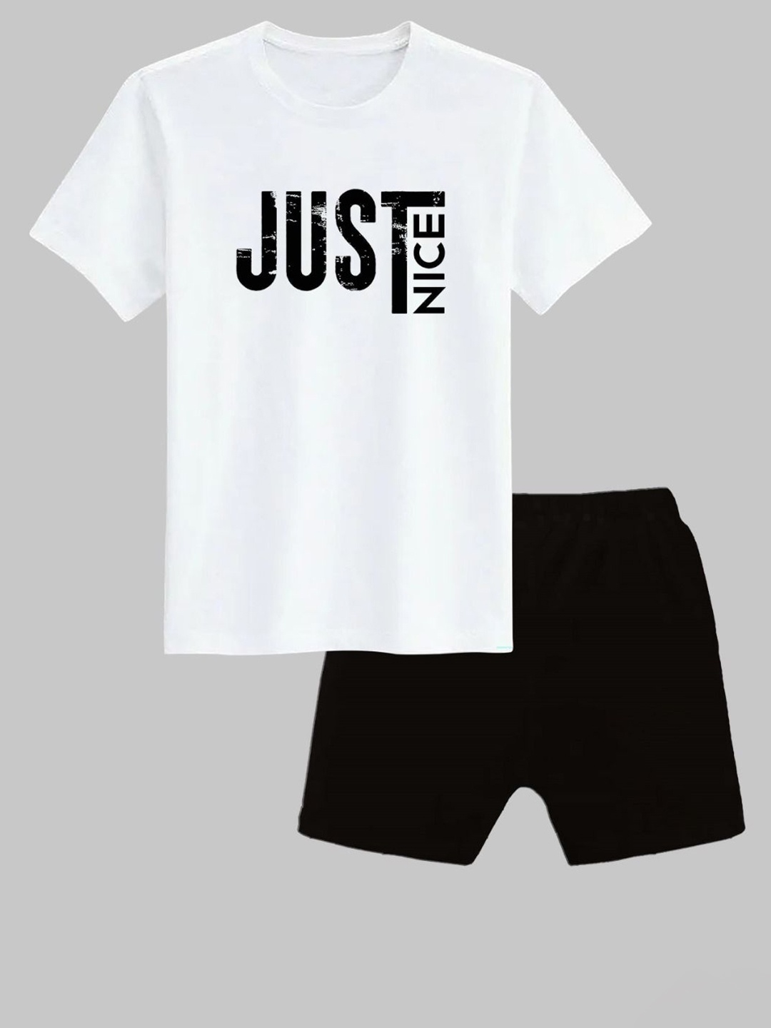 

CoolTees4U Kids Printed Round Neck T-shirt With Shorts, White