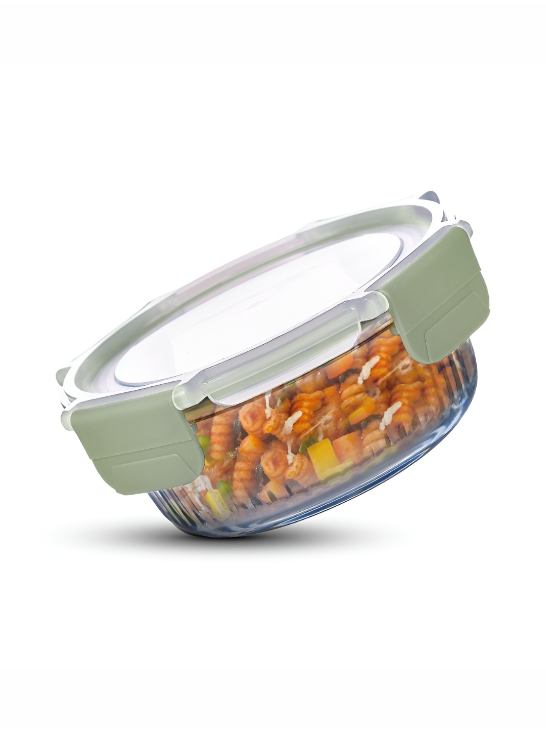 

BERGNER Transparent Borosilicate Glass Microwave Safe Fridge Container-620ml, Green