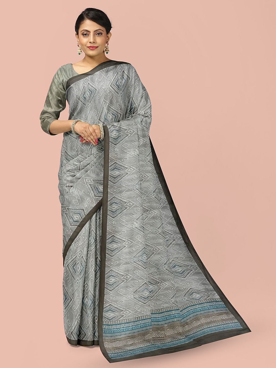 

Avyay Creation Silk Blend Mysore Silk Saree, Silver