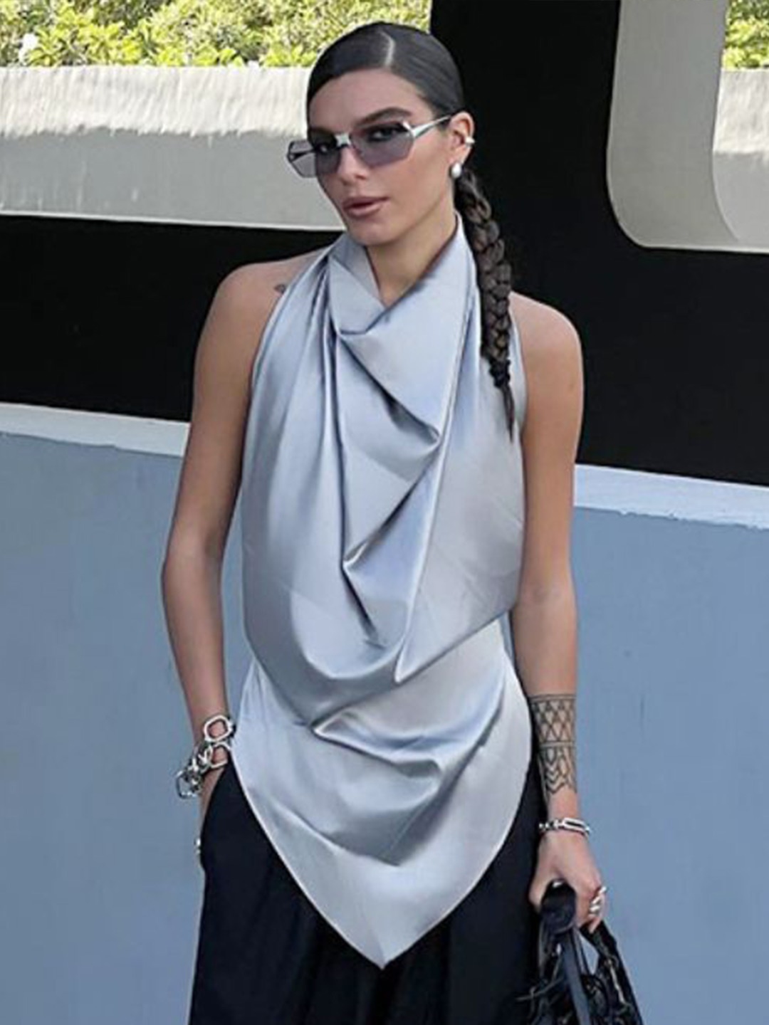 

StyleCast Women Solid Cowl Neck Top, Silver
