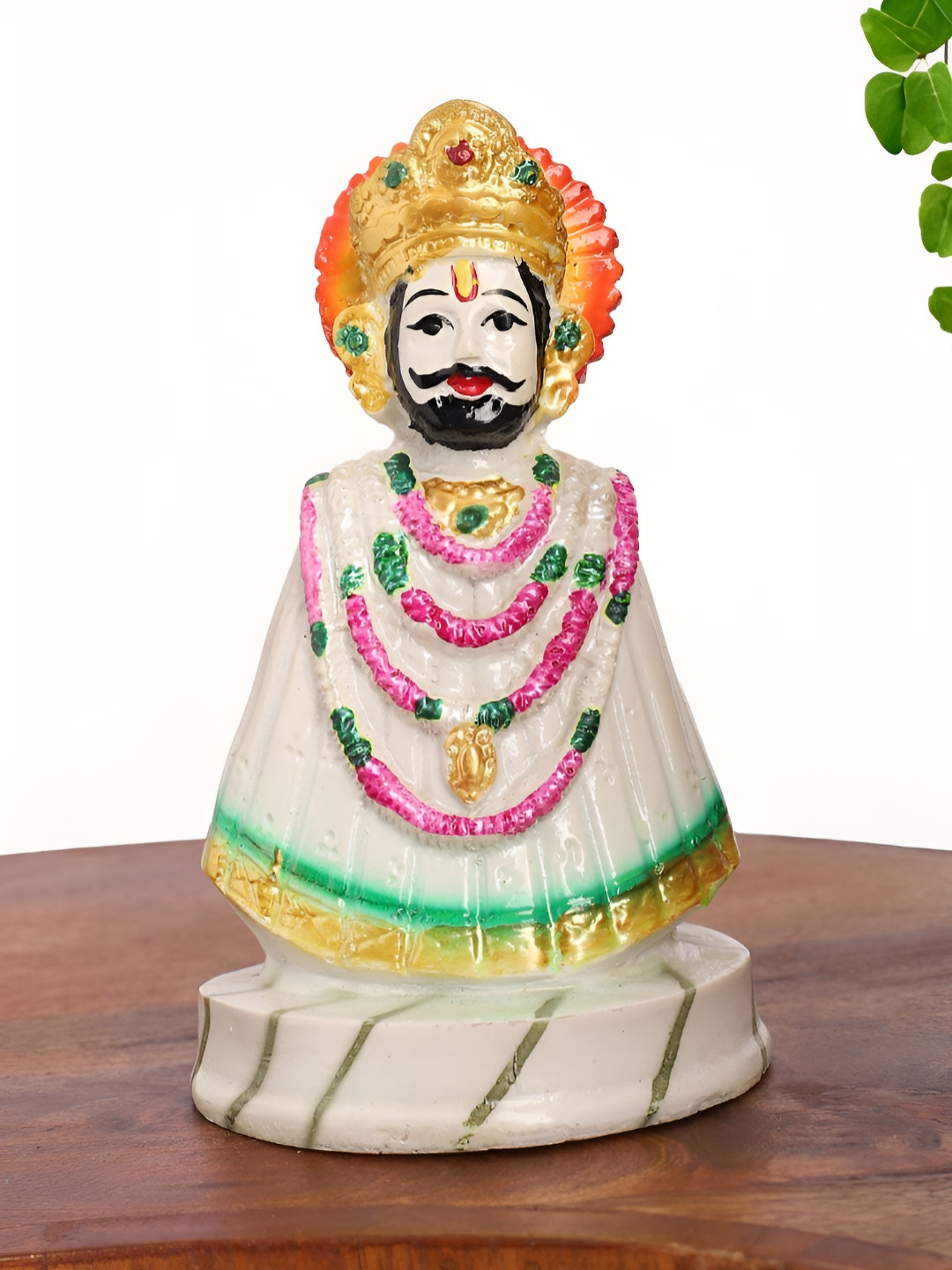 

INTERNATIONAL GIFT White & Gold-Toned Khatu Shyam Dev Religious Idol Showpiece