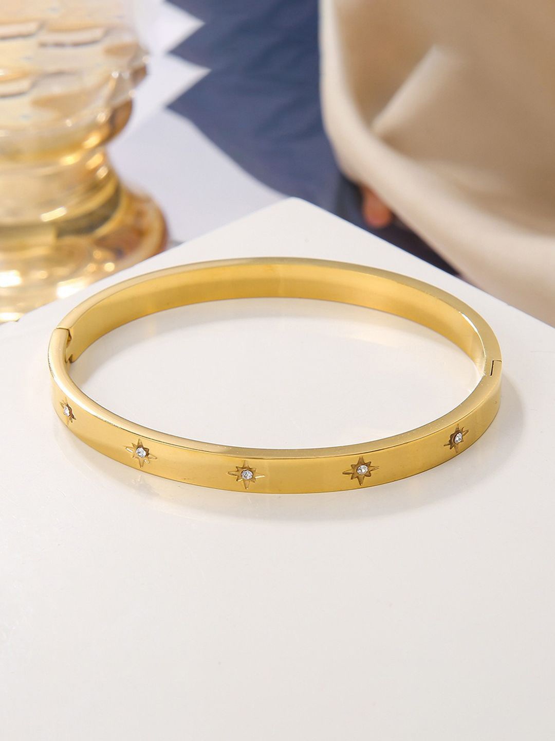 

Jewels Galaxy Women American Diamond Gold-Plated Bangle-Style Bracelet