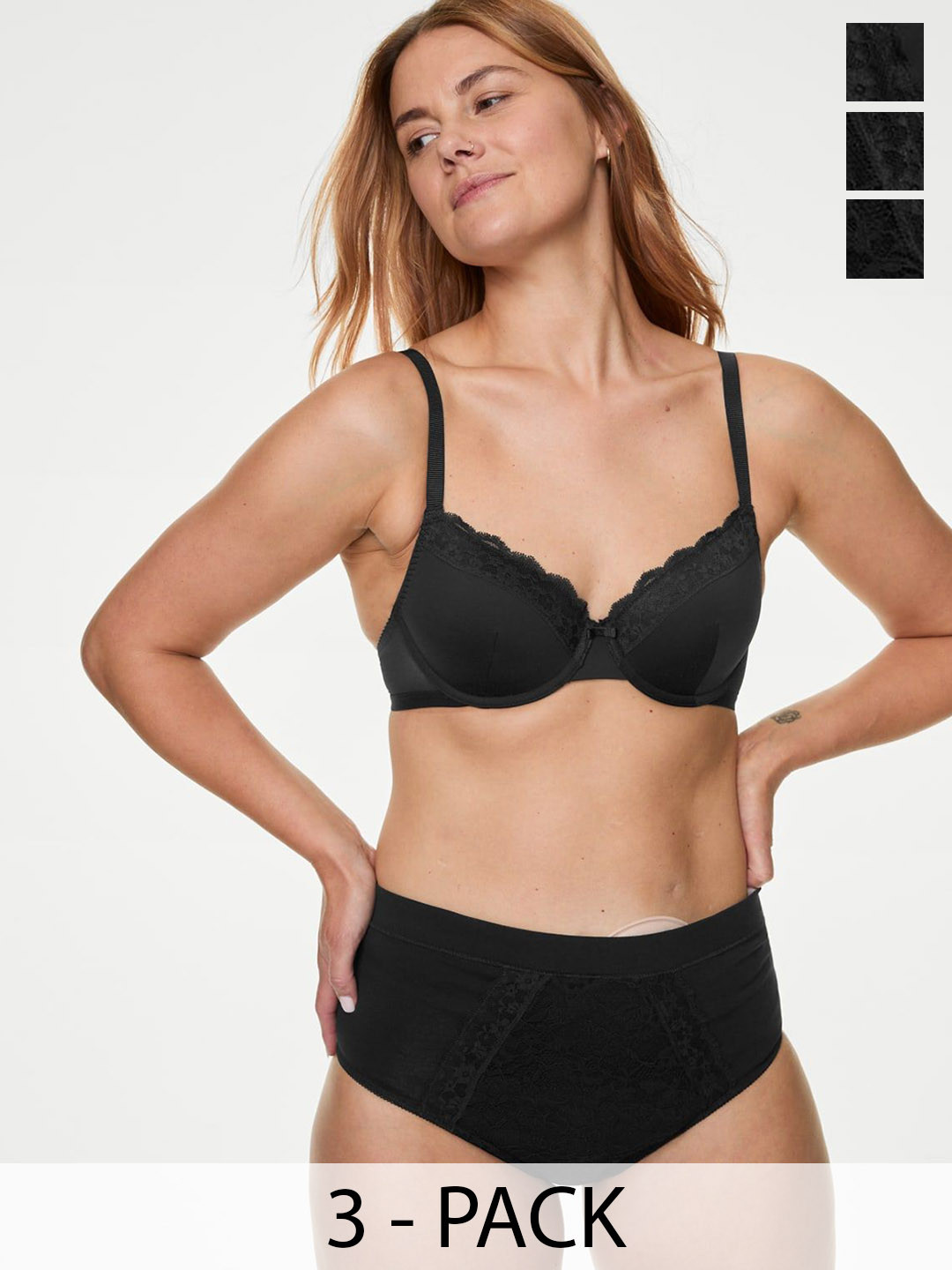 

Marks & Spencer Women Pack Of 3 Lace Brazilian Stoma Boy ShortsT618780BBLACK, Black