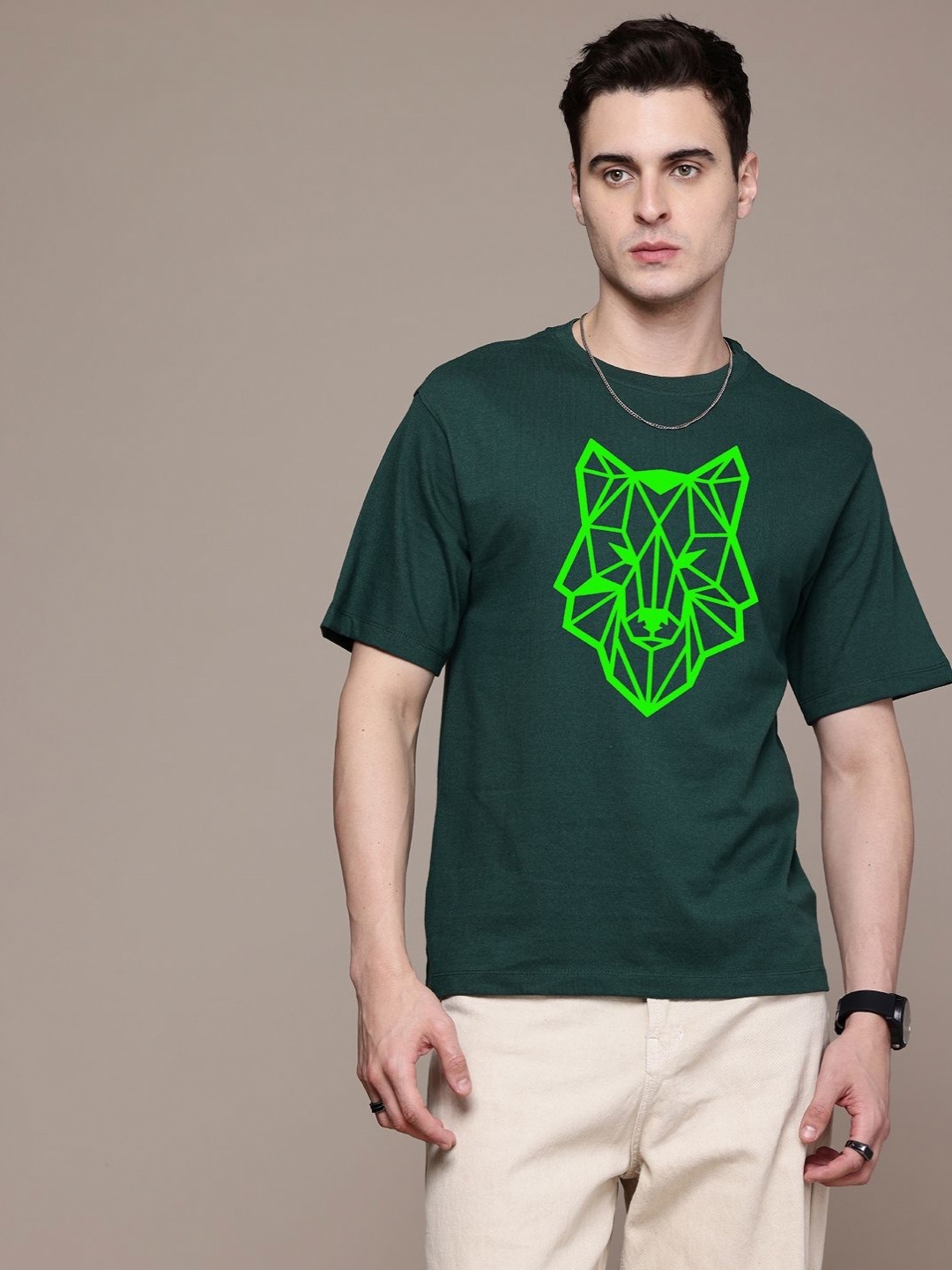 

Moda Rapido Men Graphic Printed Round Neck Cotton Relaxed Fit T-shirt, Green