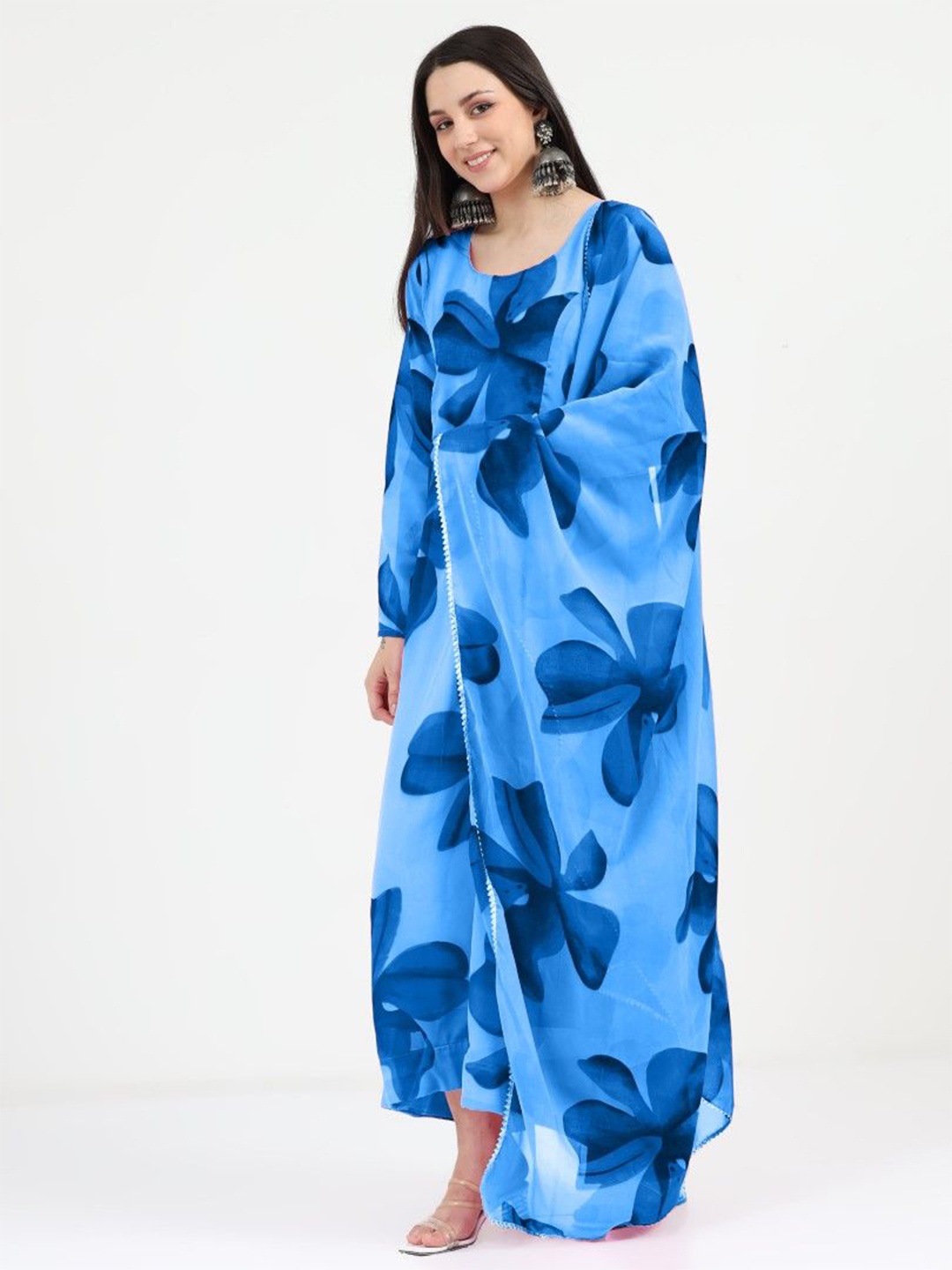 

Femvy Floral Print Crepe Fit & Flare Maxi Dress, Blue