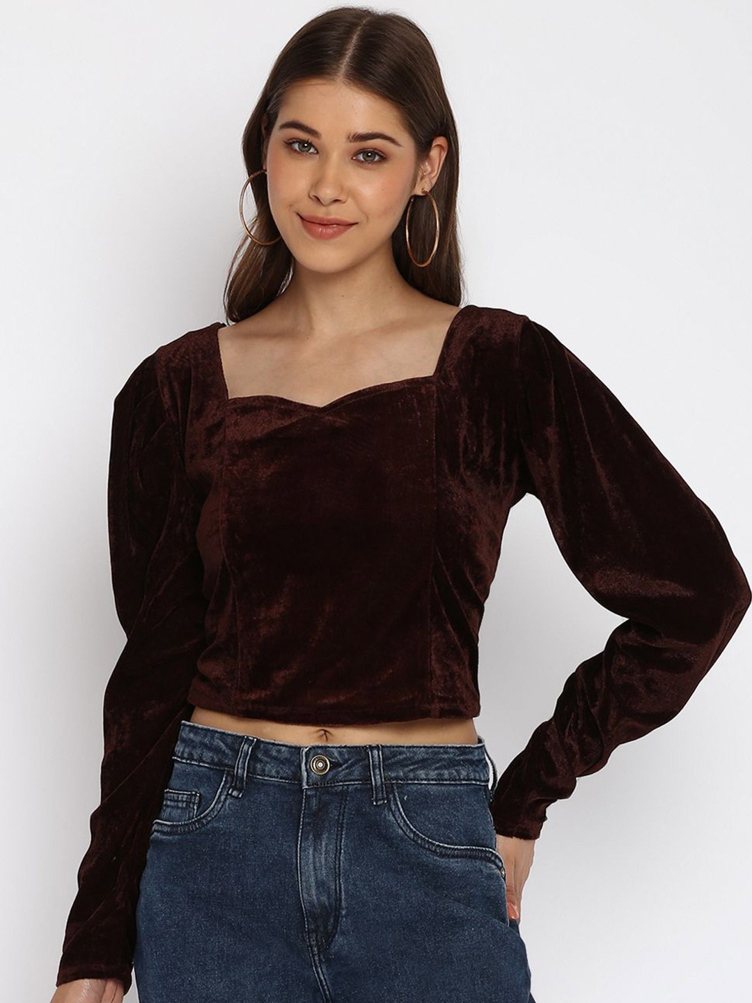 

DressBerry Women Solid Sweetheart Neck Top, Coffee brown