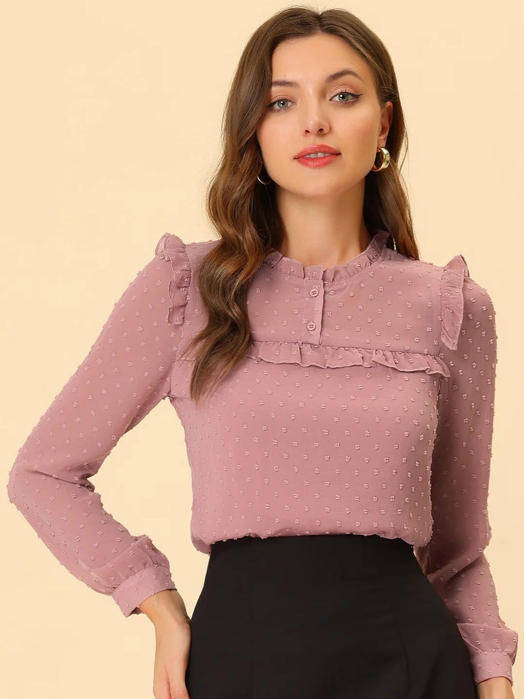 

MIZAGO Self Design Georgette Top, Lavender