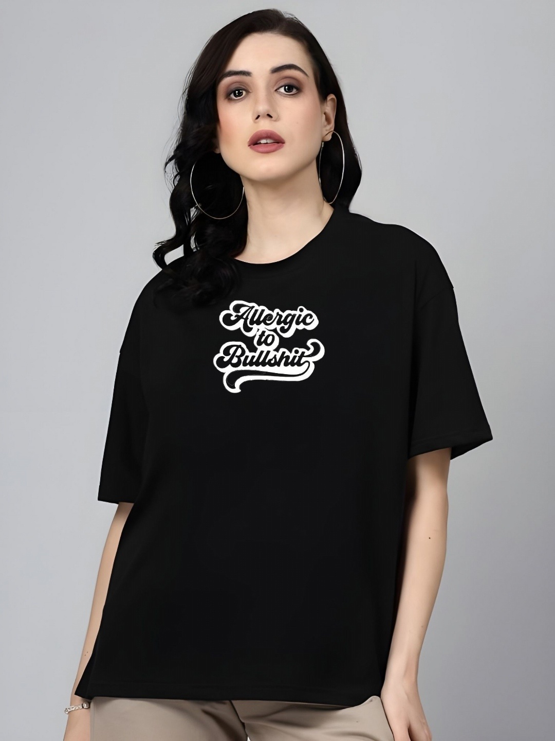 

Moda Rapido Women Typography Printed Round Neck Cotton Relaxed Fit T-shirt, Black
