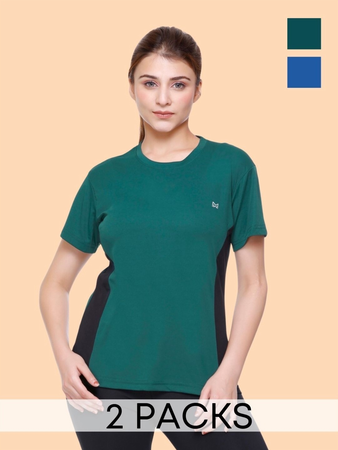 

White Moon Women Extended Sleeves Applique T-shirt, Green