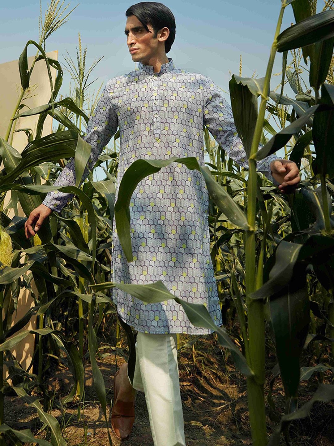 

Eleven Brothers Geometric Printed Kurta With Trousers, Purple