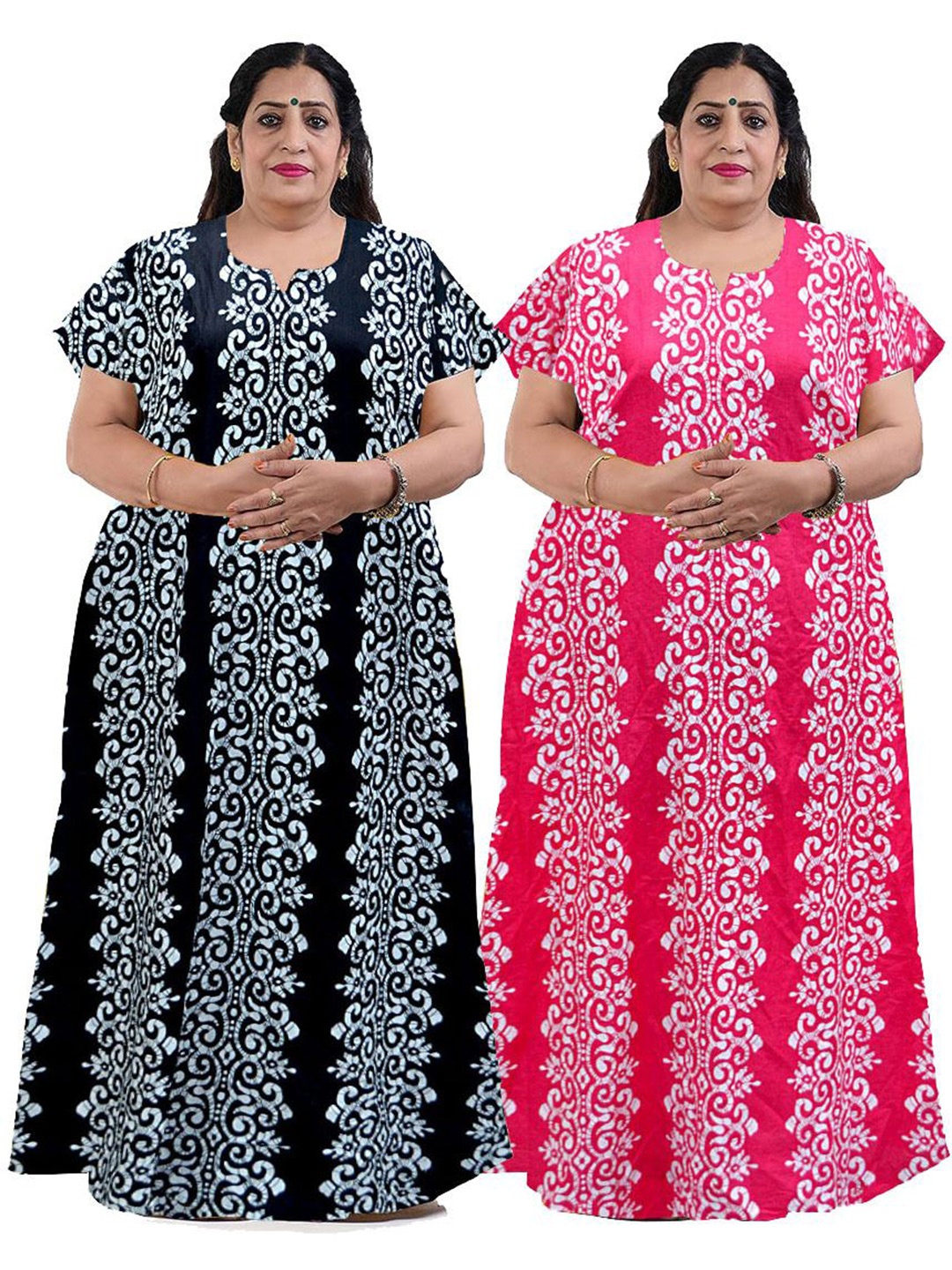 

PR PINK ROYAL Women Pack Of 2 Printed Maxi Nightdress, Blue