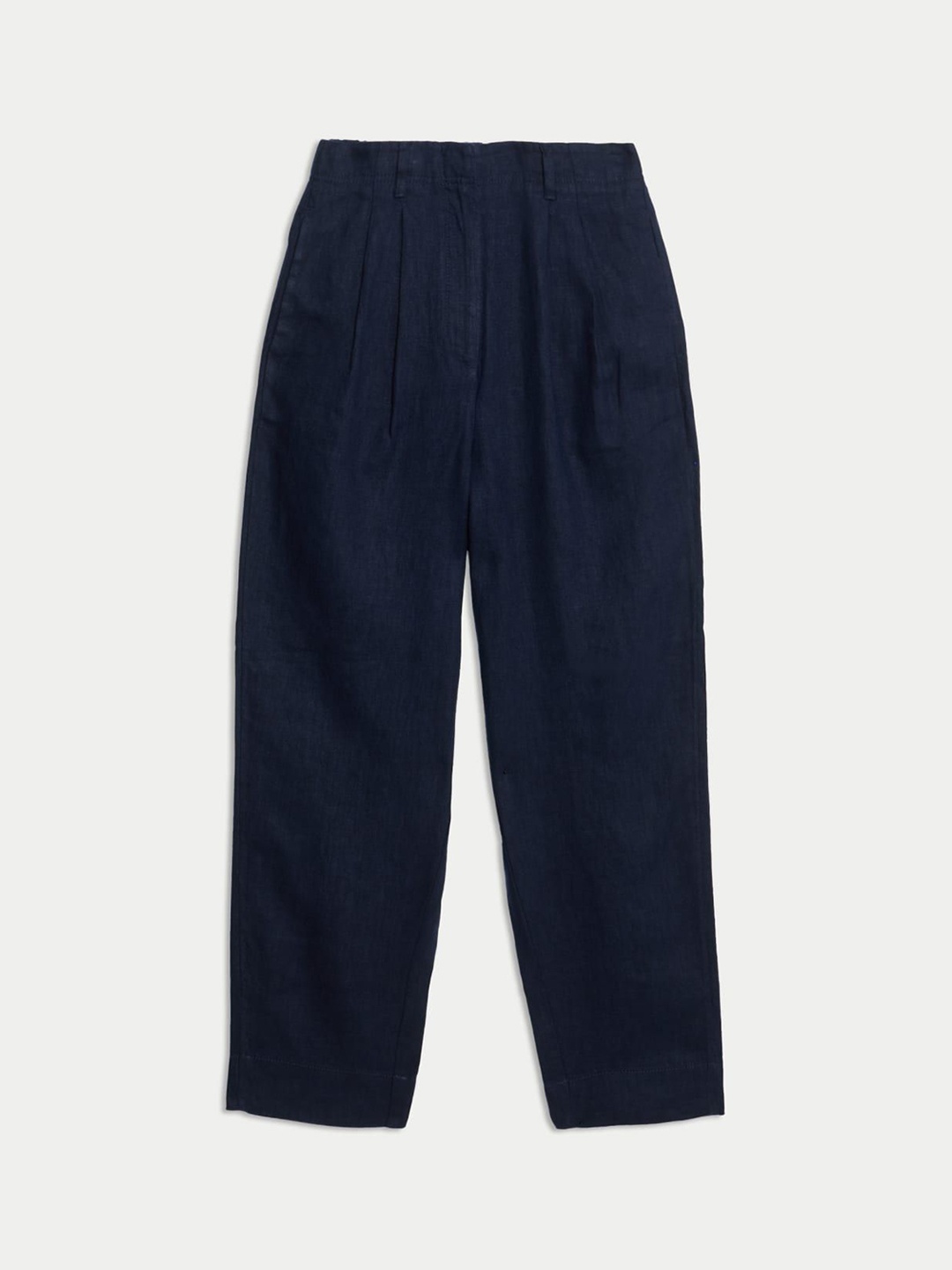 

Marks & Spencer Women Tapered Fit High-Rise Pleated Trousers, Navy blue