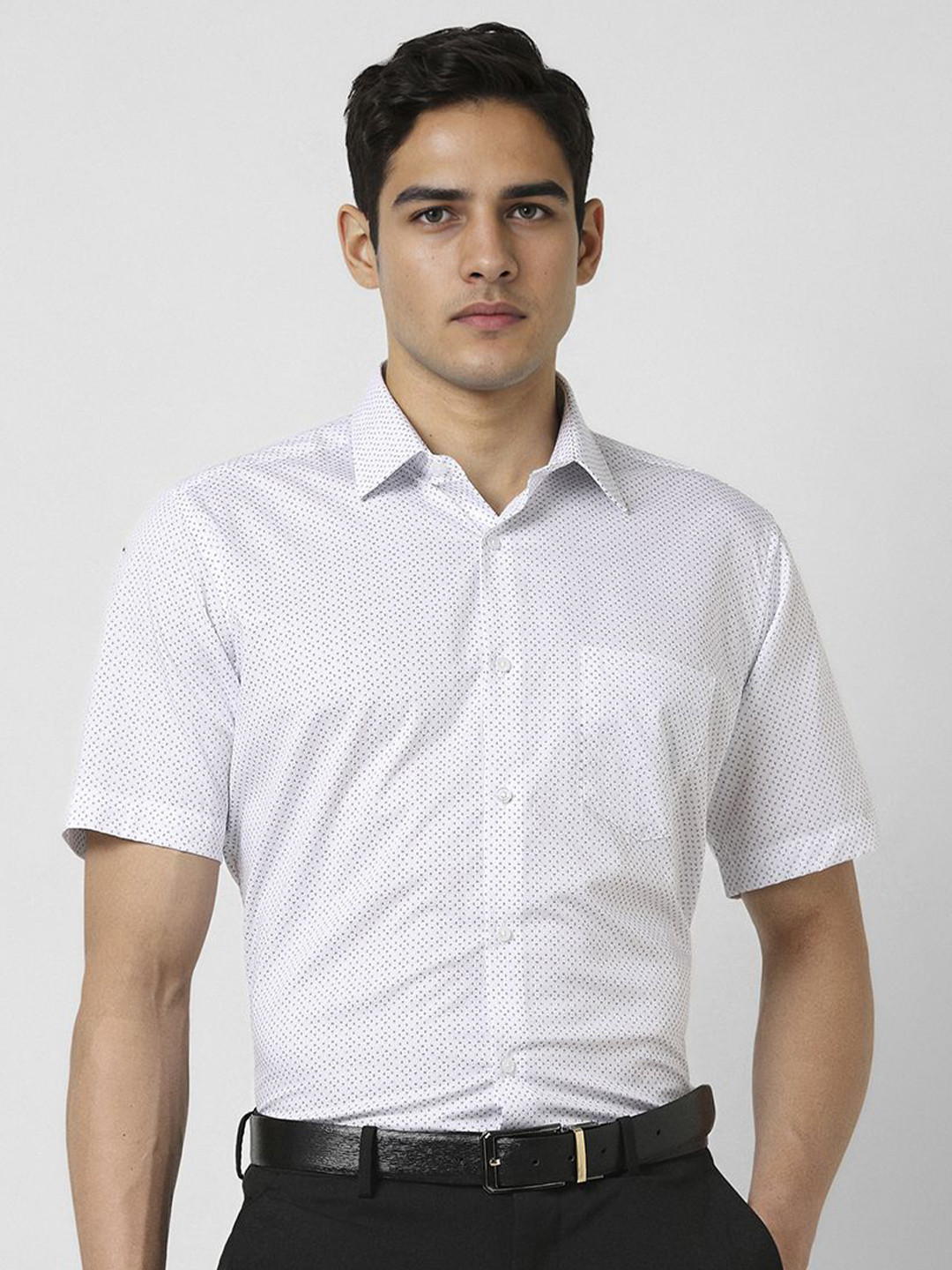 

Van Heusen Men Regular Fit Spread Collar Geometric Printed Cotton Formal Shirt, White