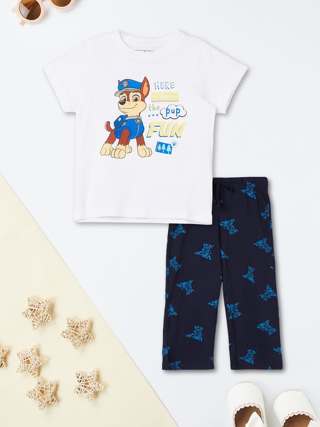 

max Boys Printed Round Neck Pure Cotton T-Shirt With Trouser, Navy blue
