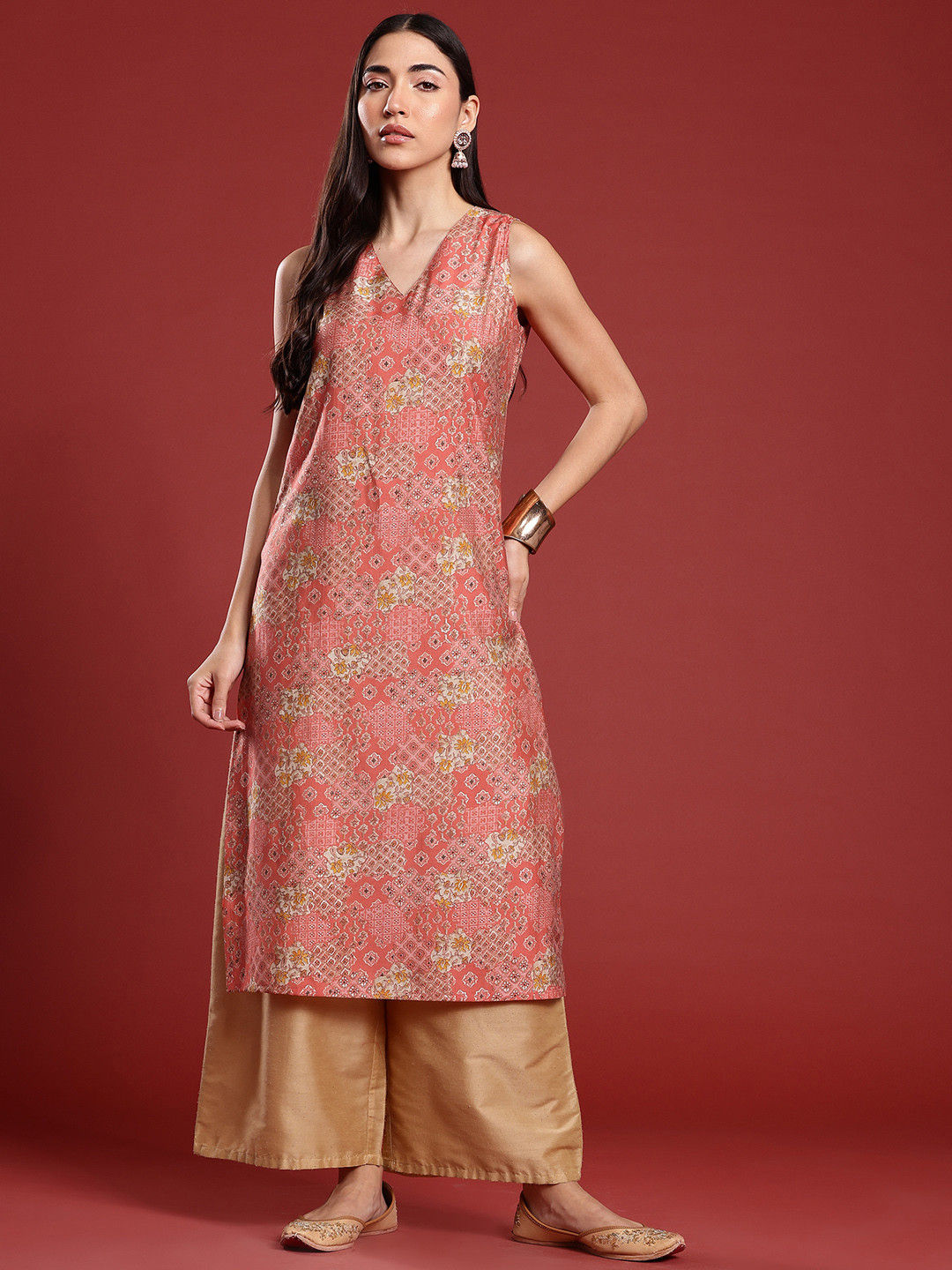 

Anouk Geometric Printed Straight Kurta, Pink