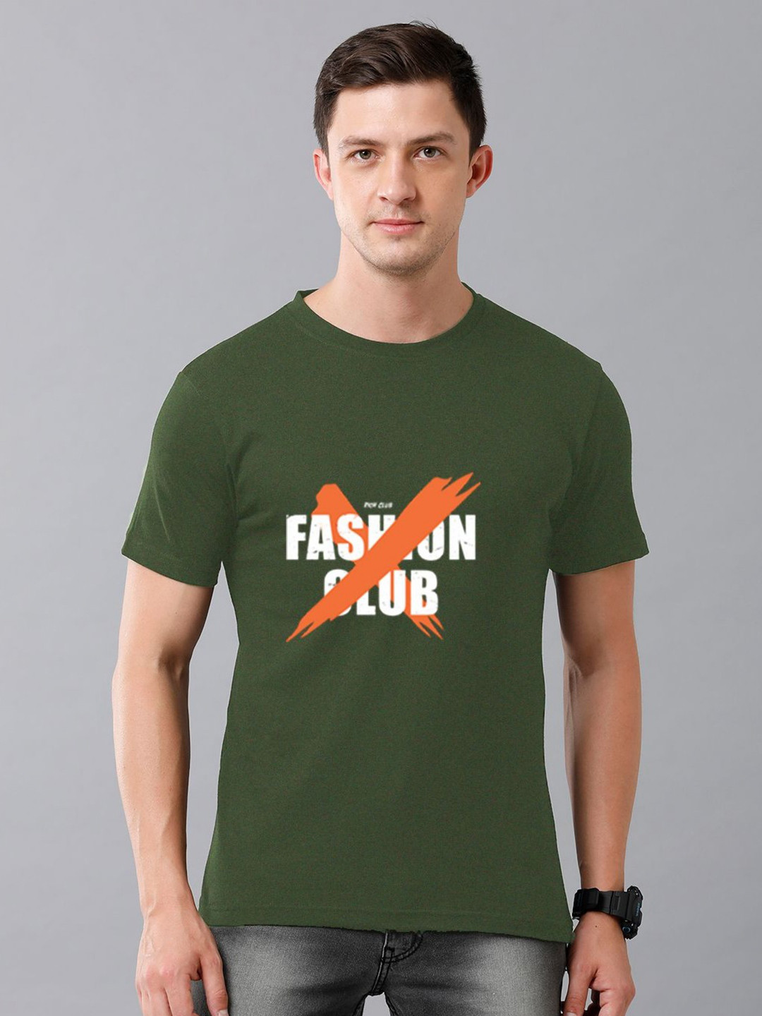 

Moda Rapido Men Typography Printed Round Neck Cotton T-shirt, Olive