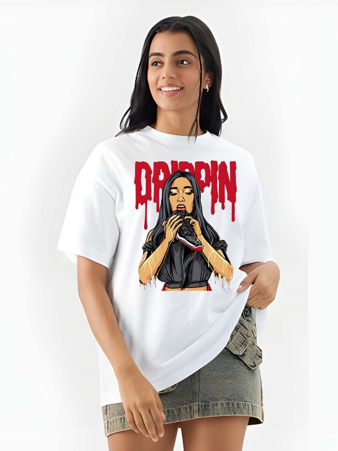 

SZN Women Pack Of 2 Graphic Printed Round Neck Cotton Oversized T-shirts, White